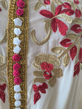 Ivory Turkish Abaya for Women | Red and Gold Embroidered Wedding Dress