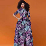 Afrikanisches Ankara Maxikleid für Damen | Halbarm High Waist Kleid mit traditionellem Print
