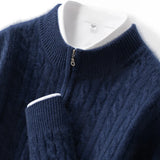 Men’s 100% Pure Cashmere Zipper Sweater – Thickened Warm High Collar Pullover