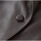 Women's Vintage Leather Jacket – Padded Shoulder High Waist Leather Coat with Belt