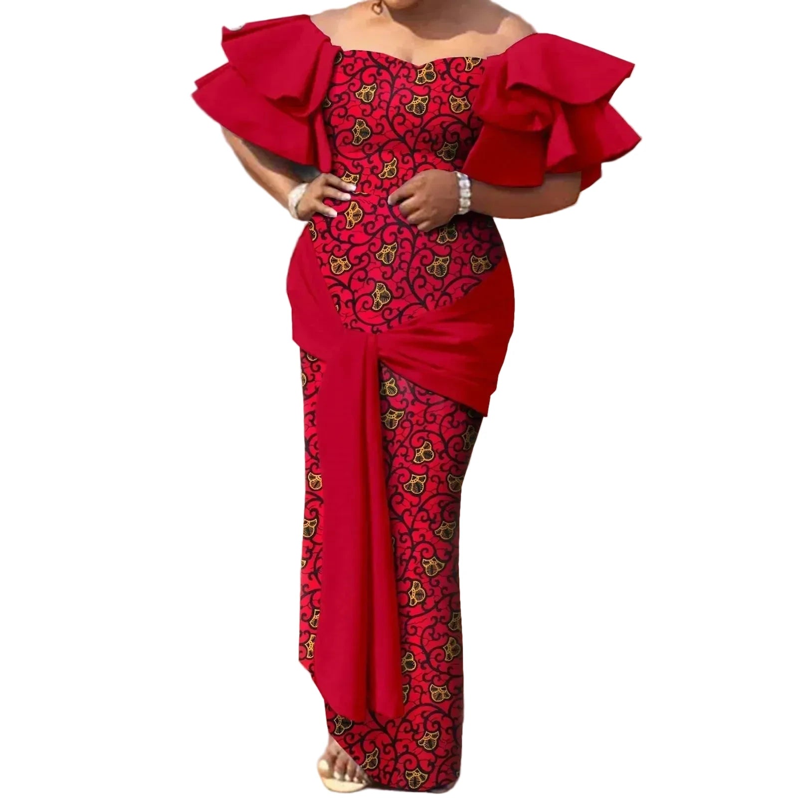 African Strapless Off-Shoulder High Waist Ankara Dress for Women