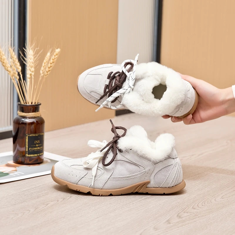 Women’s Genuine Leather German Training Shoes – Winter Velvet Fur Lined Sneakers