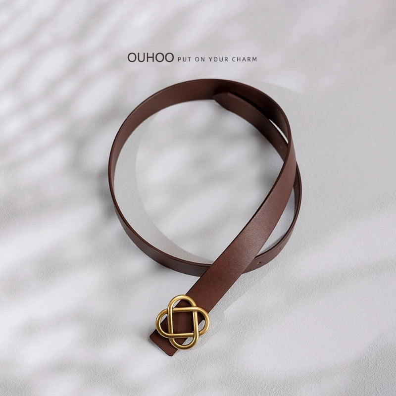 Damen-Wildleder-Rindledergürtel 2,8 cm – Vintage schmaler Gürtel mit Retro-Goldschnalle