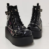 Women’s Waterproof Wedge Gothic Vampire Platform Mid-Calf Boots