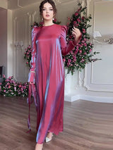 Die „Rose-Lustre“ Silky Abaya: Atemberaubender rosa marokkanischer Kaftan mit Glanzeffekt und Schnürung an der Taille