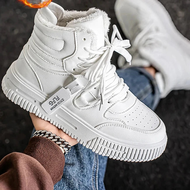 Herren Weiße Wasserdichte Schnee-Sneaker – Warme, Plüschgefütterte Winterschuhe, Rutschfest & Abriebfest für Outdoor und Freizeit