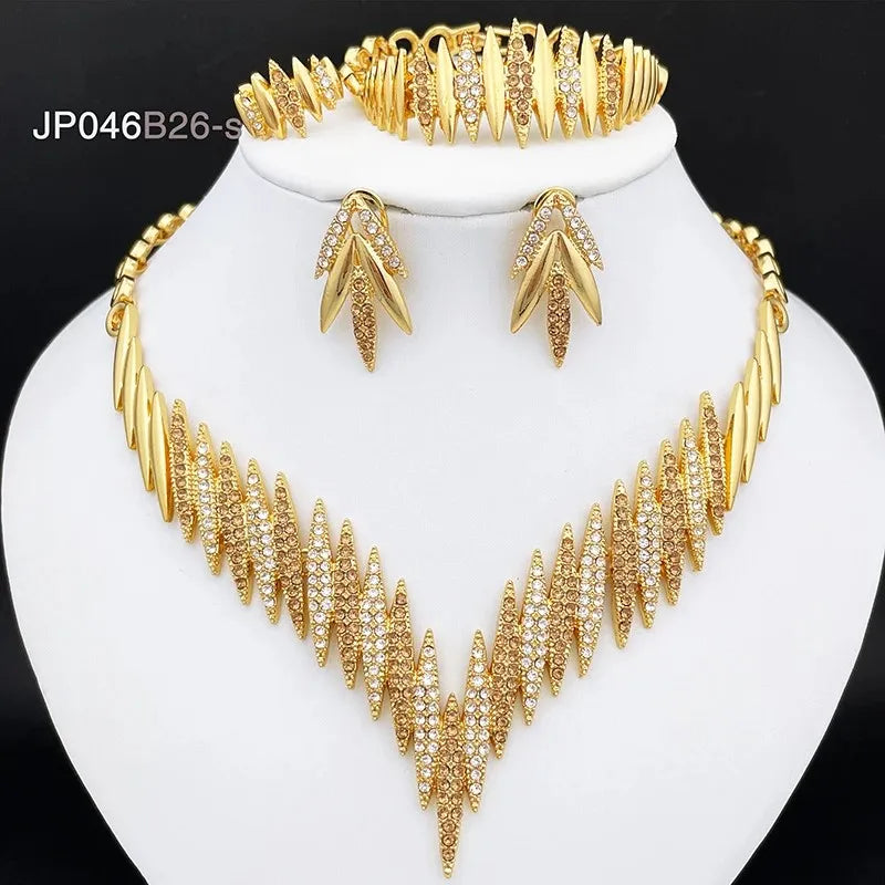 Luxuriöses 4-teiliges Schmuckset in Goldfarbe für Damen – Elegantes Set aus Halskette, Armband, Ring und Ohrringen