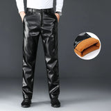 Men's Winter Gothic Black Leather Pants – Plus Fleece Lined Thick Thermal Trousers