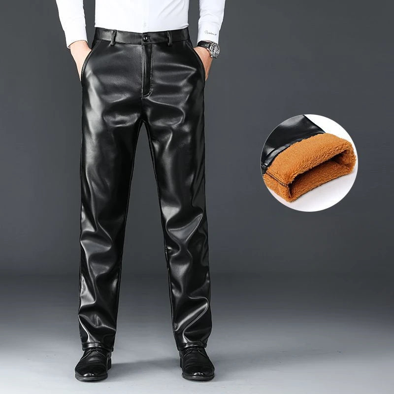 Men's Winter Gothic Black Leather Pants – Plus Fleece Lined Thick Thermal Trousers