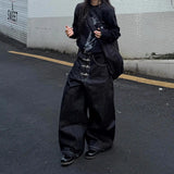Damen Jeans mit mehreren Knöpfen, geschwungenem weitem Bein | Vintage Street Style gerade Hose