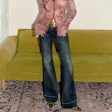 Y2K Vintage Damen Low-Waist Jeans | Unifarbene Washed Denim Hose