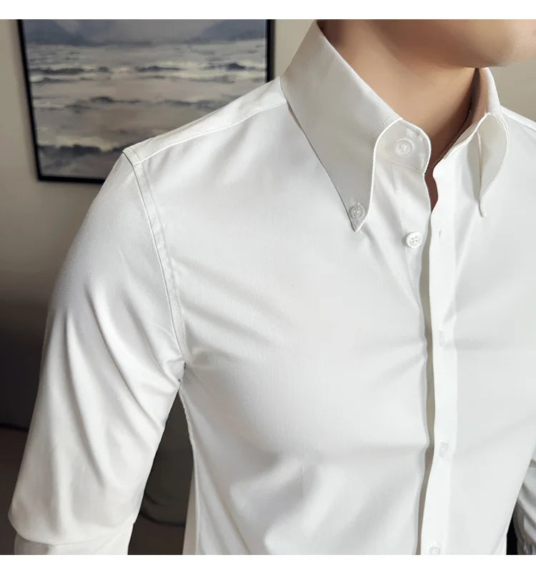 Herren Luxus Hemd mit großem Kragen – Hochwertiges, einfarbiges Slim Fit Hemd