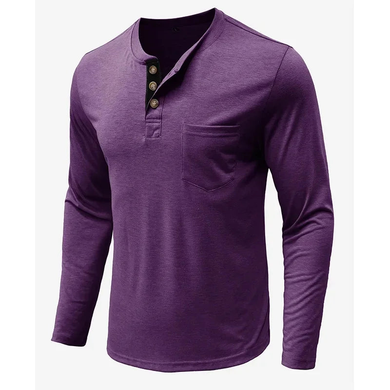 Europäische und amerikanische Herren Langarm Rundhals-T-Shirts Amazon Herren Base Layer Top Außenhandel Herren T-Shirt Henry-Kragen