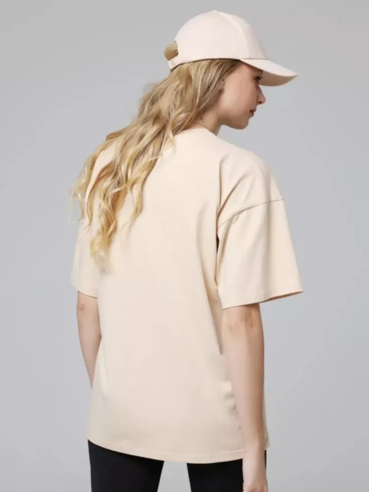 Damen Essential Solid T-Shirt: Relaxed Fit Premium-Baumwoll-Kurzarm-Oberteil