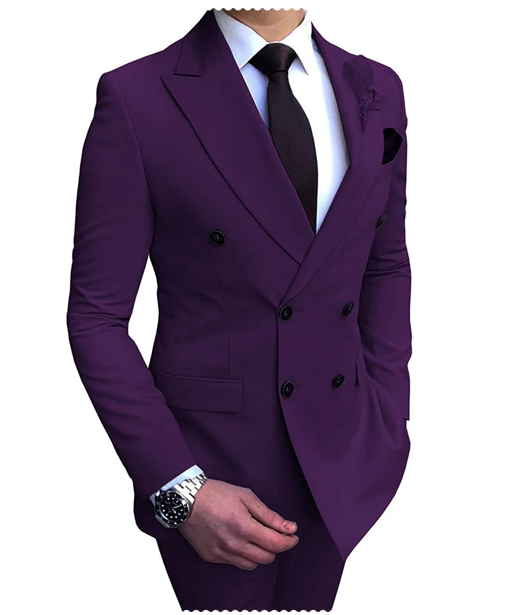 Herren Zweiteiliger Zweireiher-Anzug – Slim Fit Sakko mit fallendem Revers, legerer Smoking