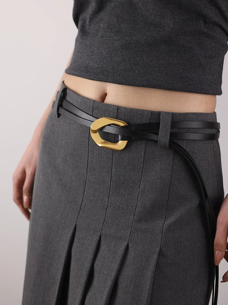 Real Leather Double Rope Thin Belt for Women – Decorative Waist Chain for Dresses & Coats
