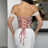 Damen Royal Style Korsett-Top mit Blumendruck | Sexy Kreuz-Bandage-Bustier