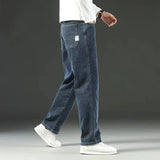Men's High Waist Business Jeans | Classic Navy Blue Stretch Slim Denim