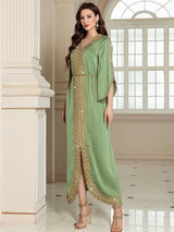 The "Emerald Lace" Gown – Signature Diamond & Beading Long Robe – Luxury Morocco Party Kaftan