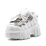 Women’s White Gothic Platform Punk Lace-Up Metal Decor Rock Boots