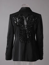 Damen Blazer mit Mesh-Einsätzen und Nagelkette & Chiffonhose mit hoher Taille