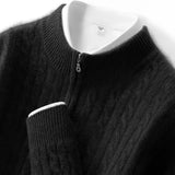 Men’s 100% Pure Cashmere Zipper Sweater – Thickened Warm High Collar Pullover