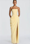 Women’s High Split Strapless Ruched Maxi Dress