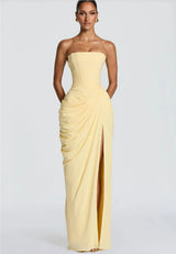 Women’s High Split Strapless Ruched Maxi Dress