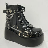 Women’s Waterproof Wedge Gothic Vampire Platform Mid-Calf Boots
