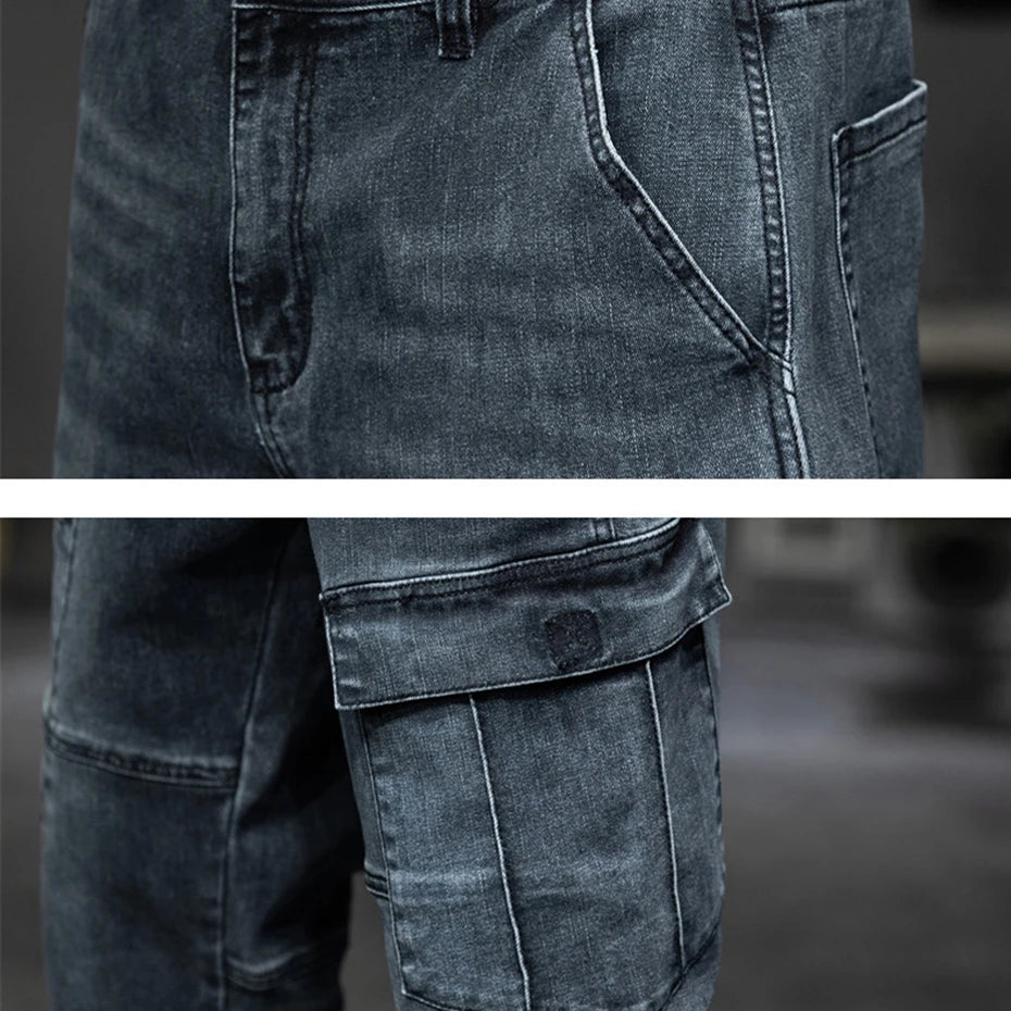Men's Baggy Streetwear Cargo Jeans | Loose Fit Multi-Pocket Denim Trousers