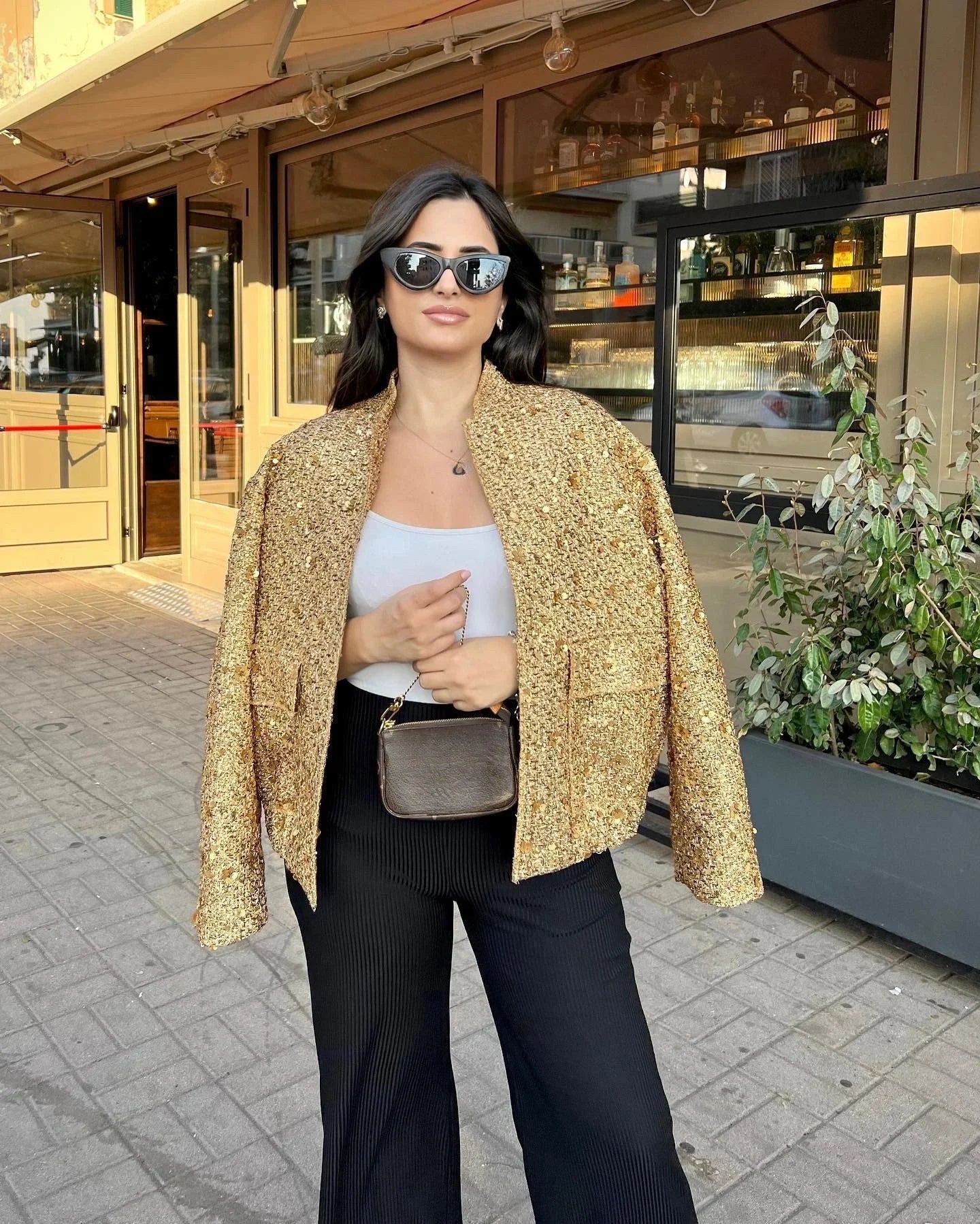 Goldene Pailletten Bomberjacke für Damen – Glitzernde Jacke