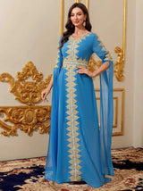 Eid Partykleid für Frauen – Luxuriöse Abaya Muslim Maxi – Langärmeliger Ramadan Kaftan Robe