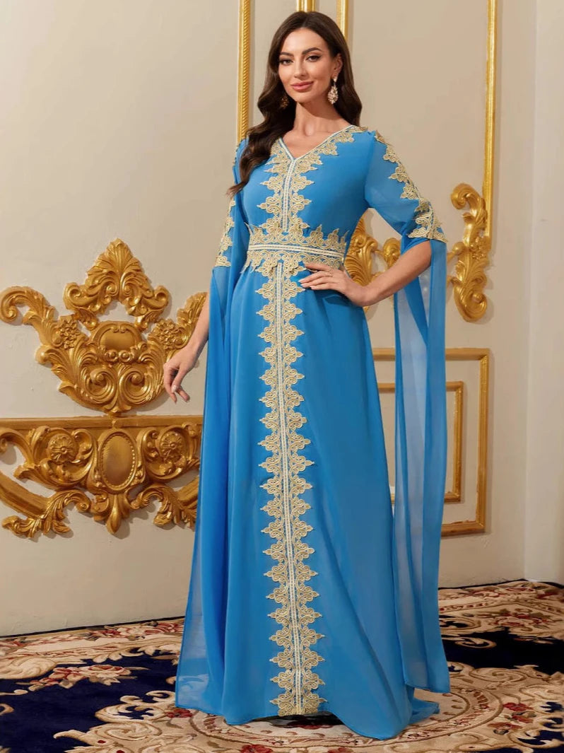 Eid Partykleid für Frauen – Luxuriöse Abaya Muslim Maxi – Langärmeliger Ramadan Kaftan Robe