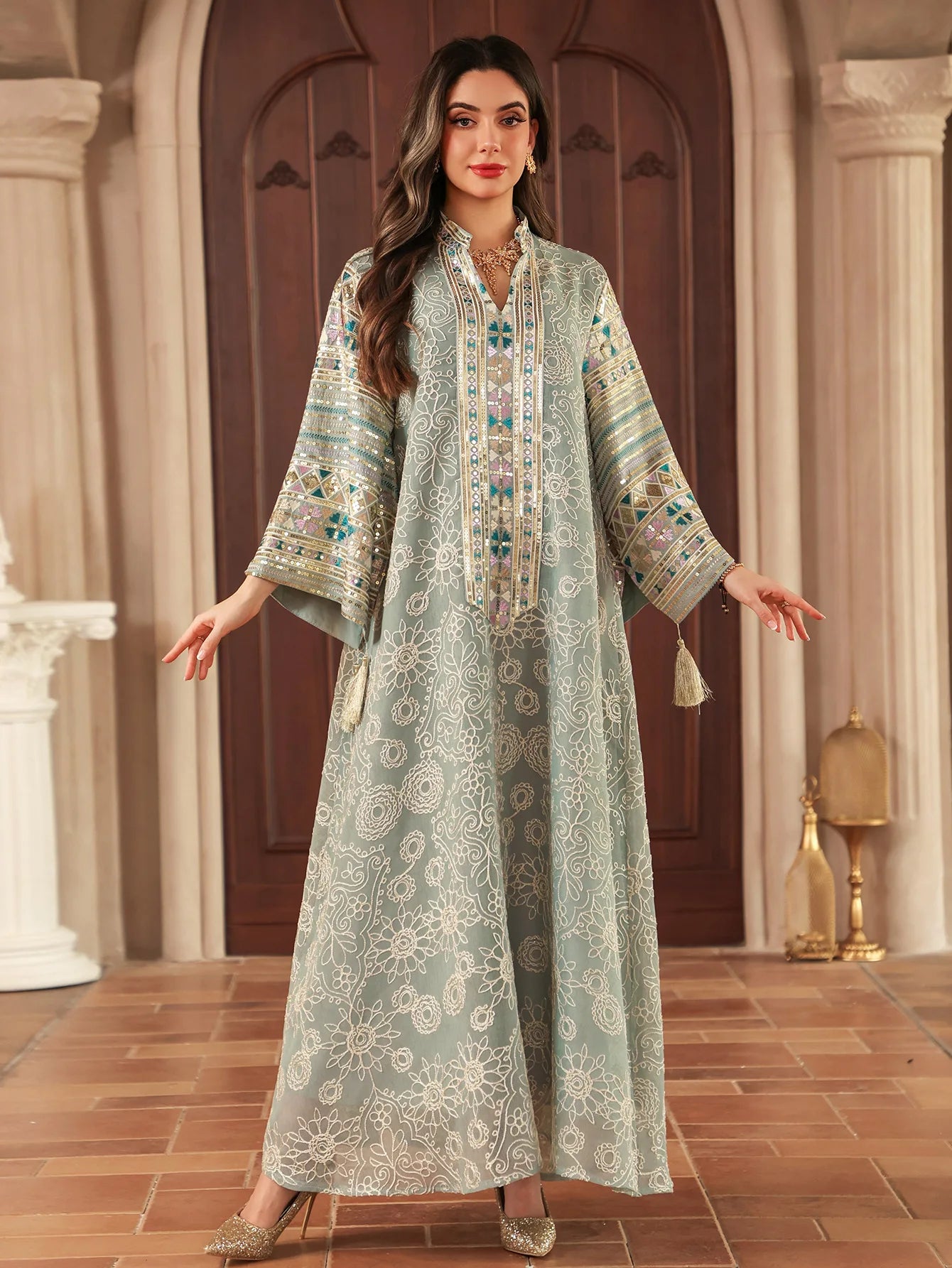 Women’s Embroidered Abaya for Party | Elegant Muslim Jalabiya Morocco Kaftan