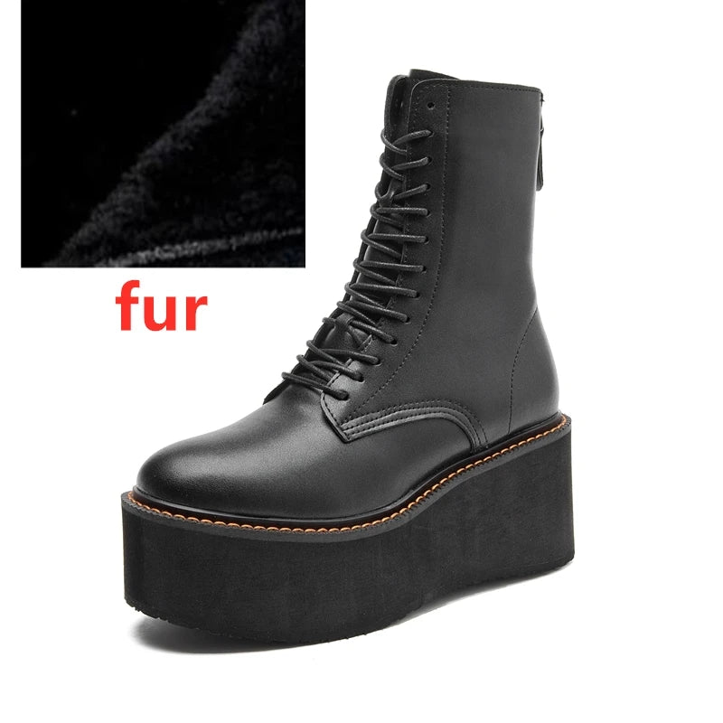 Damen-Stiefeletten aus echtem Leder – Kurzschaftstiefel mit Plateauabsatz