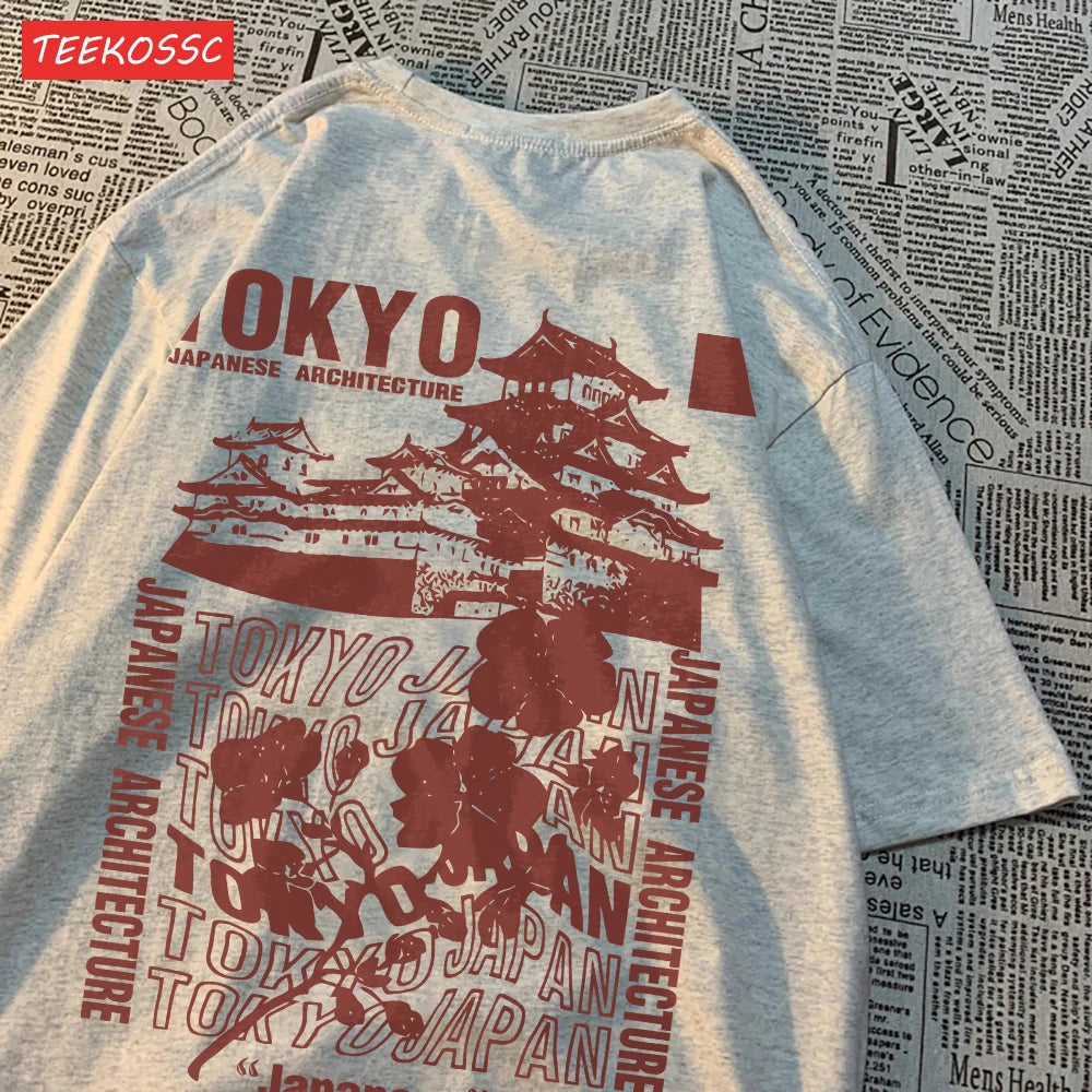 Women's Oversized Japanese Streetwear Cotton Top with Floral Print
