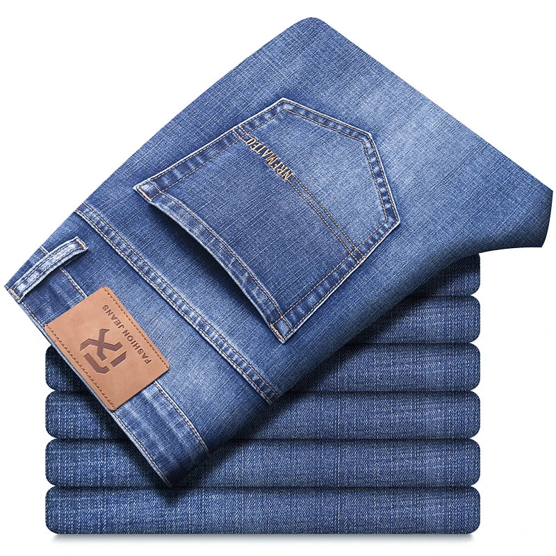 Herren Business Loose Straight Jeans | Fashion Stretch Denim Marken Hosen