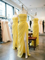 Women’s High Split Strapless Ruched Maxi Dress