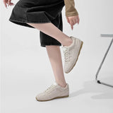 Damen Trainingsschuhe aus echtem Leder – Retro Freizeit-Sneaker mit flacher Sohle