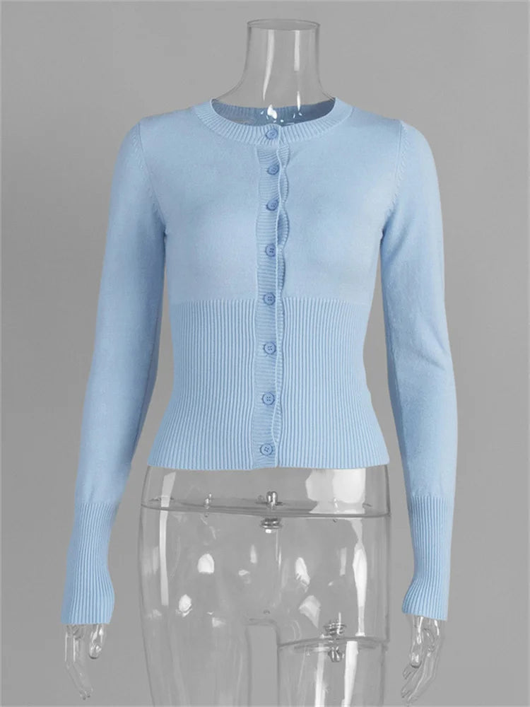 Lässige Strickjacke für Damen – Langärmeliges Rippstrick-Patchwork-Slim-Top