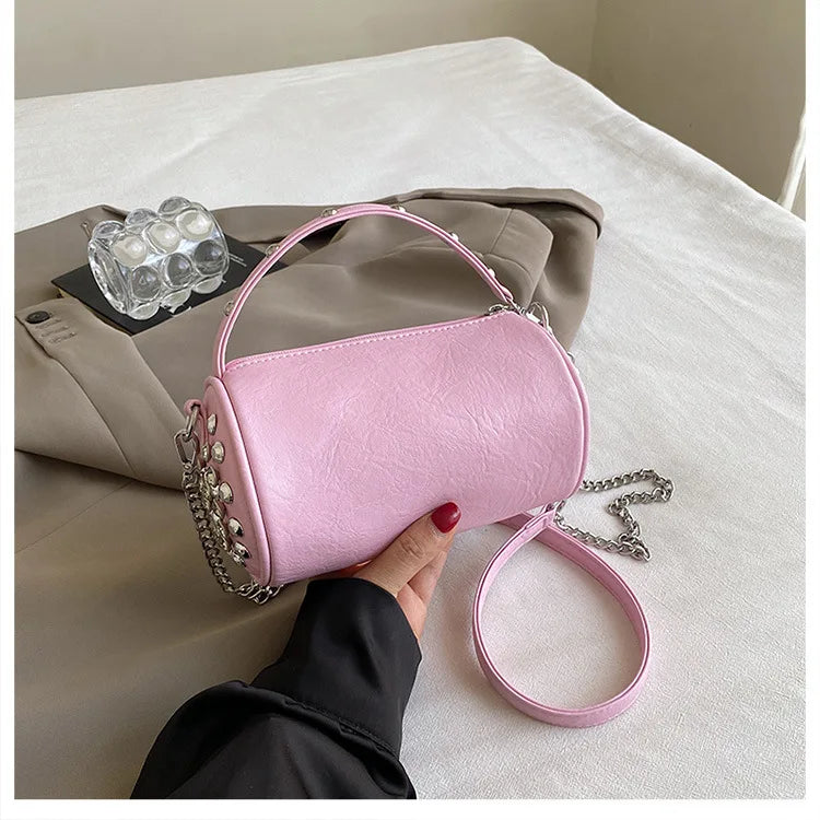 Luxuriöse Zylinder-Strass-Schultertasche | Handgefertigte Kristall-Kissen-Umhängetasche