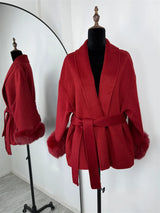 Luxuriöser Fuchsfell-Woll-Wintermantel für Damen – Eleganter doppelseitiger Wollmantel für Frauen,