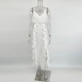Damen Rüschen Trägerkleid – Sexy Maxi-Kleid mit Seitenschlitz