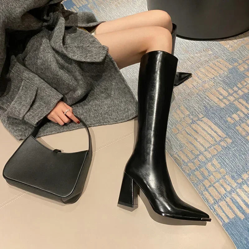 Women’s Pointed Toe High Boots – Elegant Party High Heel Side Zipper Long Booties