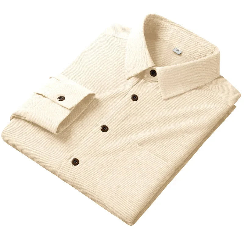 Men's Corduroy Long Sleeve Shirt – Autumn Winter Solid Color Casual Top