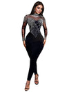 Sexy Black Mesh See-Through Jumpsuit – Sparkly Rhinestone Bodycon One Piece