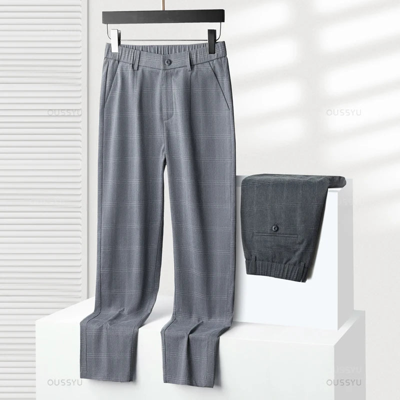 Klassische Herren-Arbeitshose mit Karomuster – Slim Fit Stretch-Businesshose