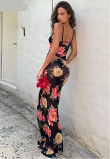 Sexy Patchwork 2-teiliges Set – geschnürtes Neckholder-Crop-Top & schmaler langer Rock, Damen Strand-Urlaub Outfit