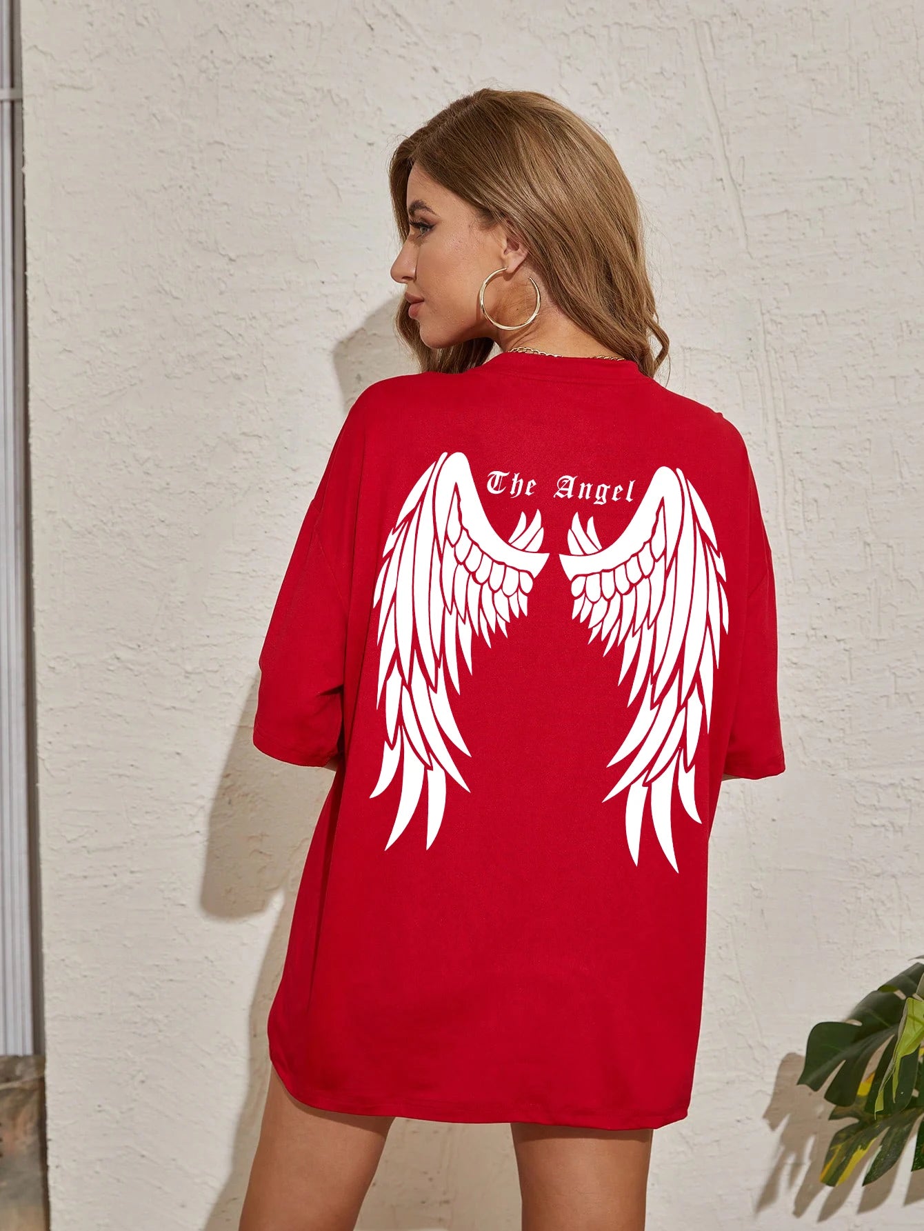 Damen T-Shirt mit dunklem Engelsflügel-Grafik – 100 % Baumwolle, lockere Passform, Hip Hop Streetwear