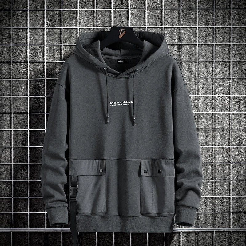 Men’s Hip Hop Streetwear Hoodie – Spring Autumn Black & Grey Sweatshirt